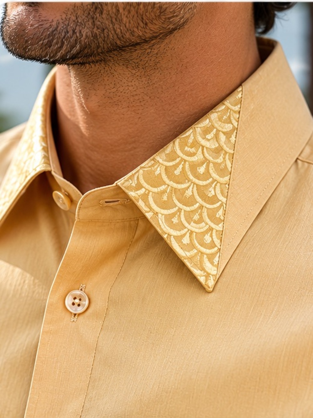 Bruno Conte Dress Shirt Mens Single Needle Tailored 16.5 34/35 Yellow cotton